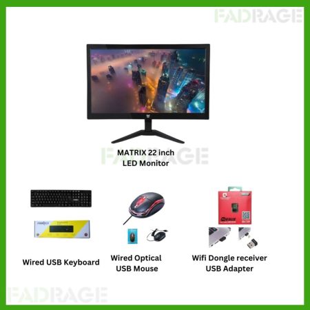 1+3combo MATRIX 22 inch LED Monitor, Wired USB Keyboard, Wired Optical  USB Mouse, Wifi Dongle receiver  USB Adapter