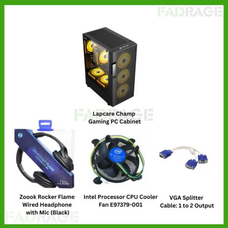 3+1combo Lapcare Champ  Gaming PC Cabinet, Zoook Rocker Flame  Wired Headphone  with Mic (Black), Intel Processor CPU Cooler Fan E97379-001, intel,cooler,intel cooler,cooler
